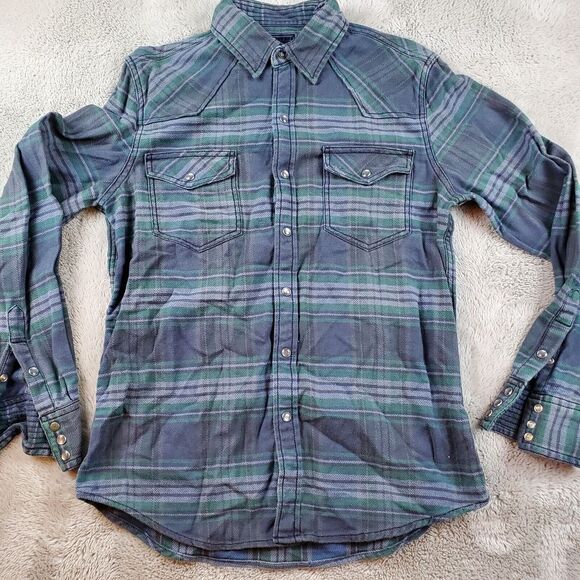 Converse One Star Shirt Mens S Plaid Denim Pearl Snap Long Sleeve‎ Workwear - Picture 1 of 7